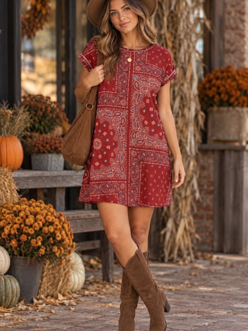 Natural Life Frankie Knit Cotton Tee Mini Dress Red Bandana Paisley Large NWT